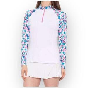 NWT Kyodan Golf Mock Collar Long Sleeve Top UPF 50 White Multicolor – Medium